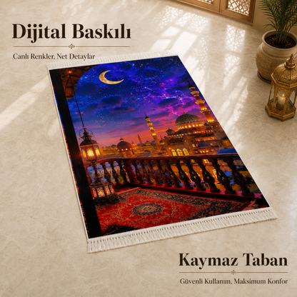 Şafak Cami Manzaralı 3D Seccade | Dijital Baskılı Namaz Halısı