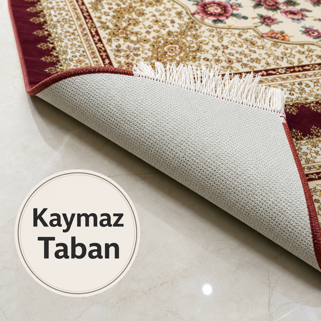 Nakış Bej Seccade | Dijital Baskılı Klasik İpek Dokuma Namaz Halısı
