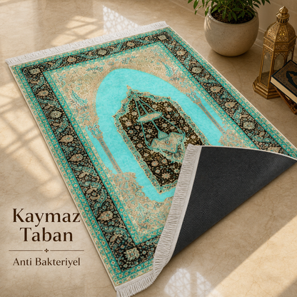 Firuze Mihrab Turkuaz Seccade | Klasik Dokuma Desenli Namaz Halısı