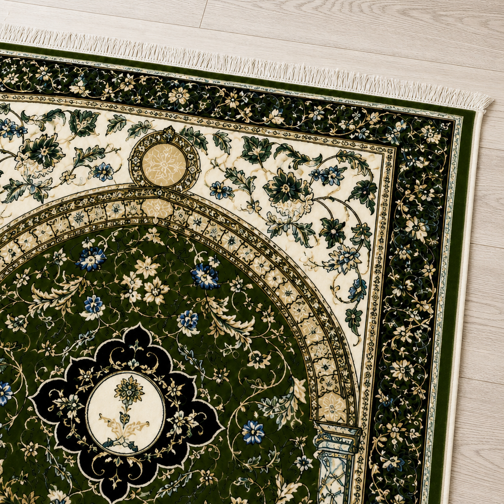 Yeşil Sarmaşık Mihrab Seccade | Dijital Baskılı Klasik Namaz Halısı
