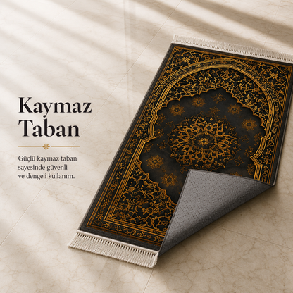 Şemse Mihrab Altın İşlemeli Seccade | Lüks Kadife Namaz Halısı