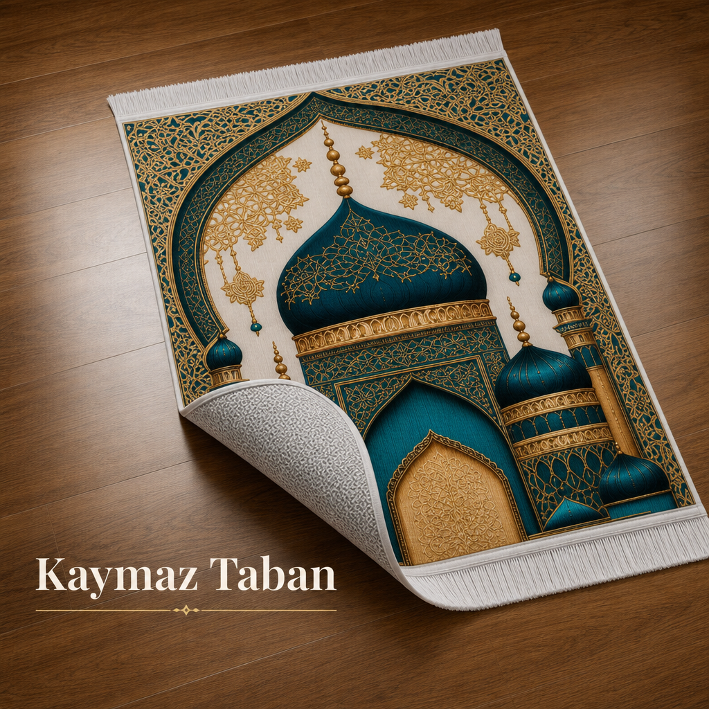 Kubbeli Cami Turkuaz Seccade | Dijital Baskılı Lüks Namaz Halısı