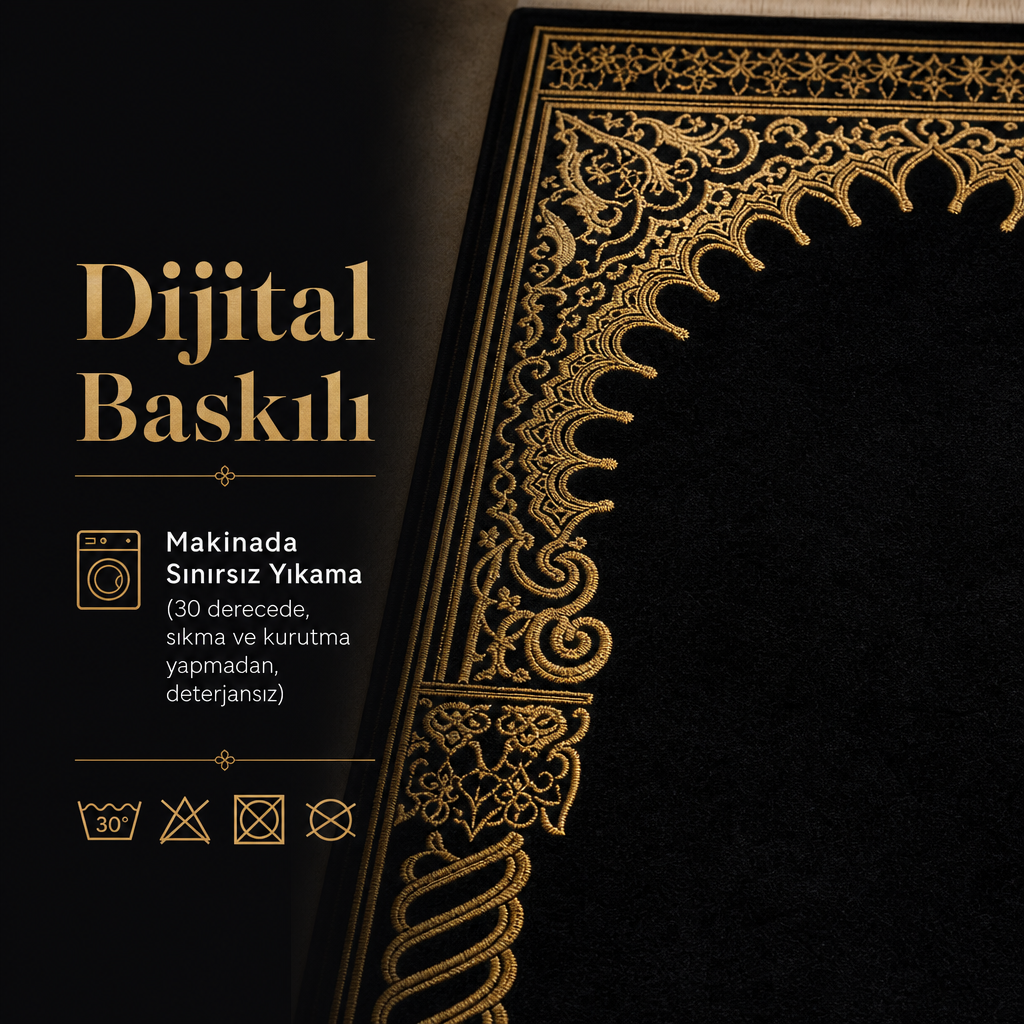 Burma Sütun Mihrab Siyah Seccade | Lüks Kadife Namaz Halısı