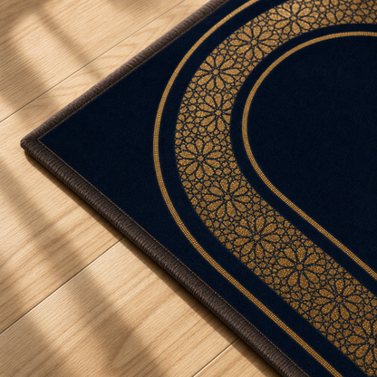 Altın Mihrab Lacivert Seccade | Dijital Baskılı Namaz Halısı