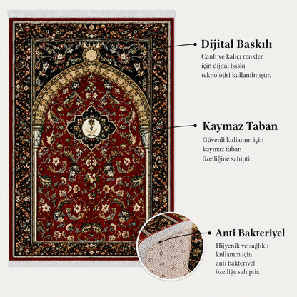 Bordo Sarmaşık Mihrab Seccade | Dijital Baskılı Klasik Namaz Halısı