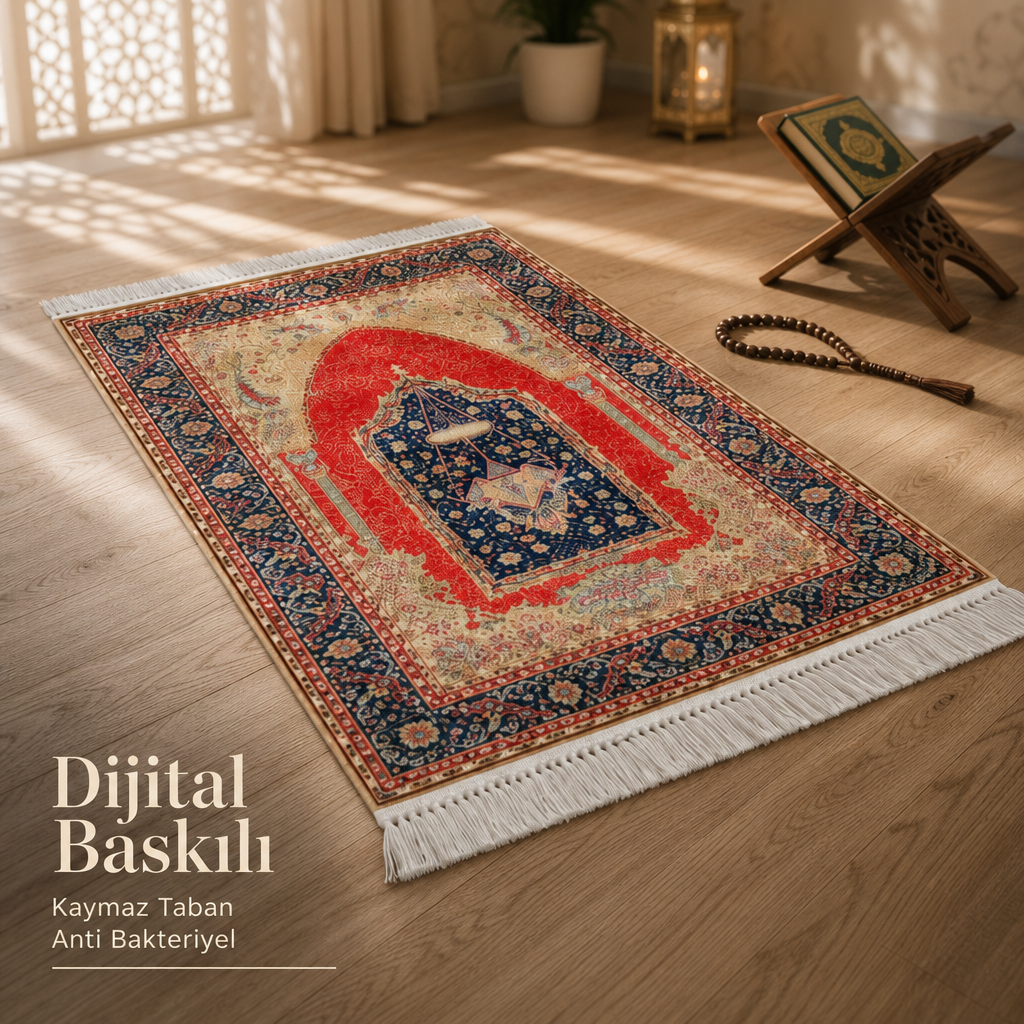 Anadolu Mihrab Kırmızı Seccade | Dijital Baskılı Klasik Namaz Halısı