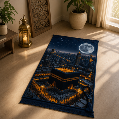 Kâbe Mehtap Manzaralı 3D Seccade | Dijital Baskılı Namaz Halısı