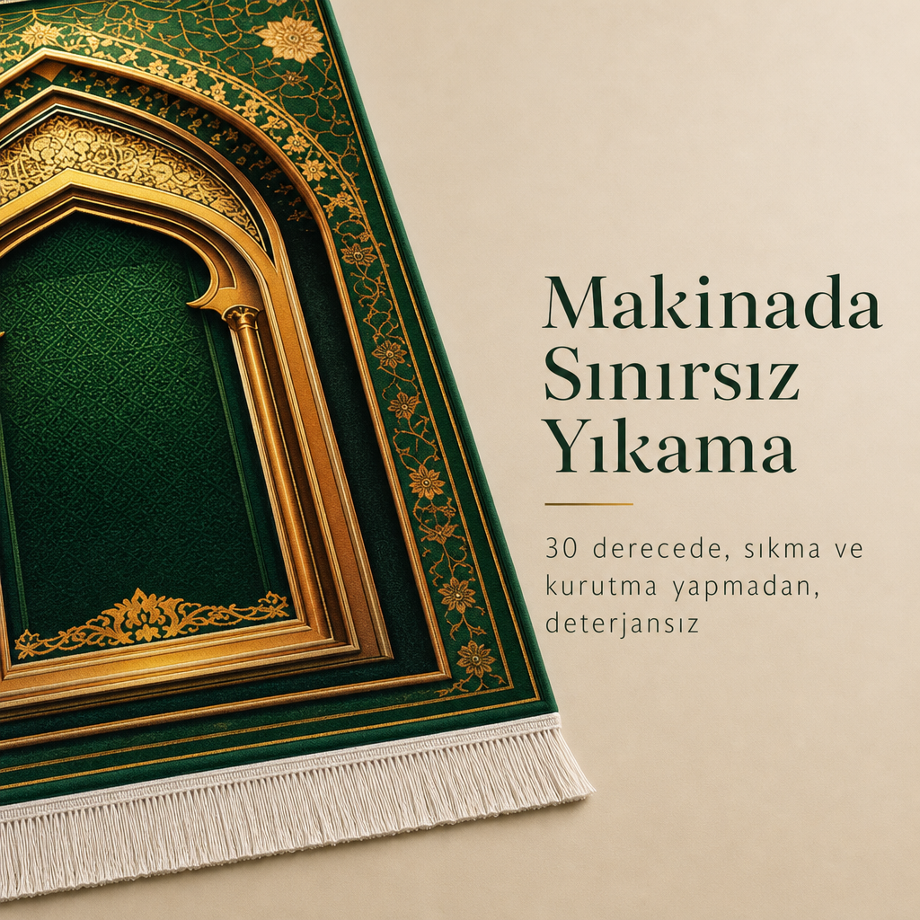 Firdevs Mihrab Yeşil Seccade | Lüks Kadife Namaz Halısı