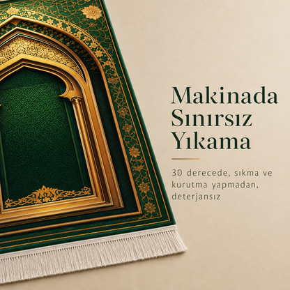 Firdevs Mihrab Yeşil Seccade | Lüks Kadife Namaz Halısı
