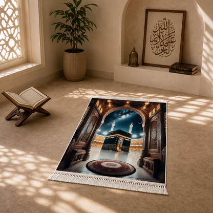 Kâbe Manzaralı 3D Seccade | Dijital Baskılı Lüks Namaz Halısı