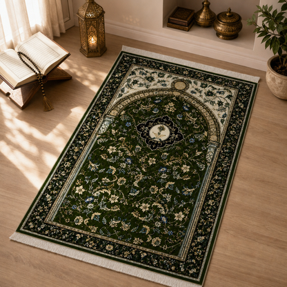 Yeşil Sarmaşık Mihrab Seccade | Dijital Baskılı Klasik Namaz Halısı