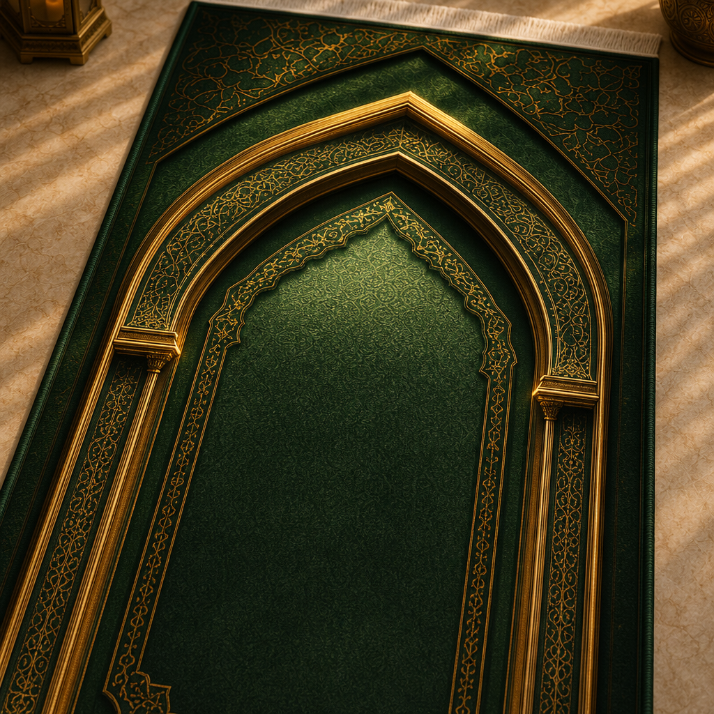 Ravza Mihrab Yeşil Seccade | Lüks Kadife Namaz Halısı