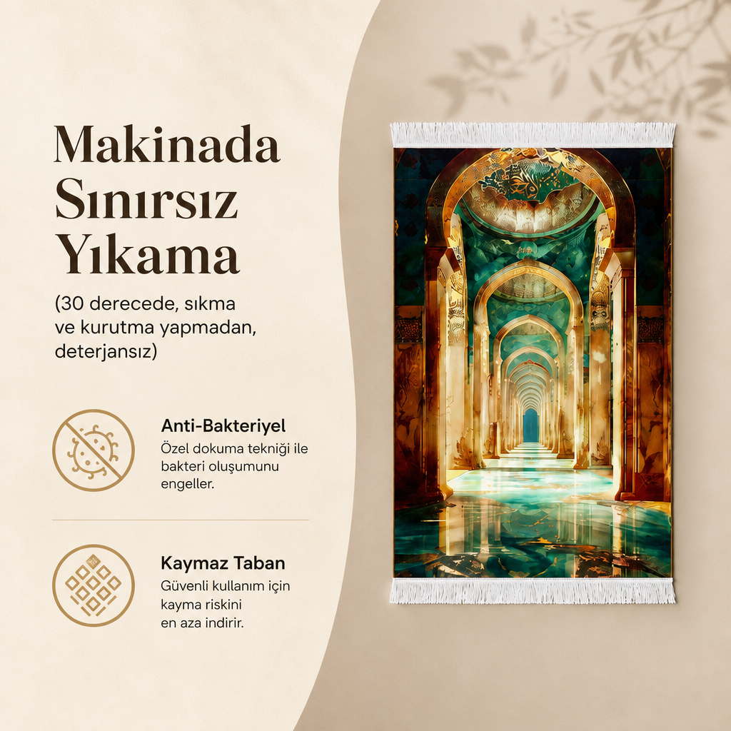 Sonsuz Kemer 3D Mihrab Seccade | Dijital Baskılı Namaz Halısı