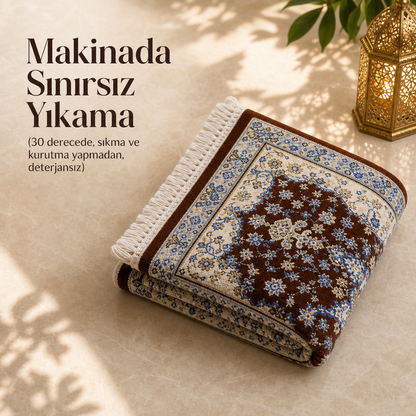 Tebriz Kahve Seccade | Dijital Baskılı Klasik Dokuma Namaz Halısı