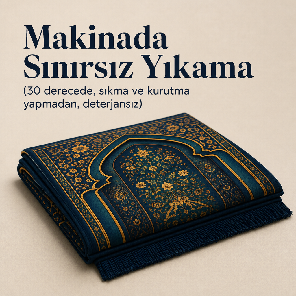 Mukarnas Mihrab Lacivert Seccade | Lüks Kadife Namaz Halısı