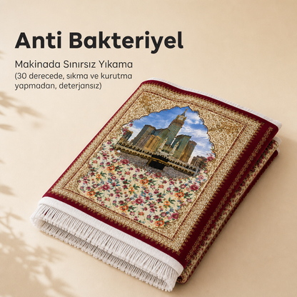 Nakış Bej Seccade | Dijital Baskılı Klasik İpek Dokuma Namaz Halısı