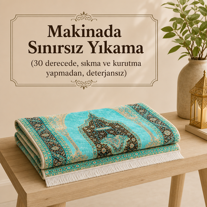 Firuze Mihrab Turkuaz Seccade | Klasik Dokuma Desenli Namaz Halısı