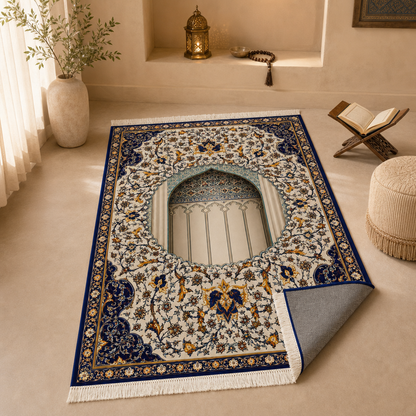 Mihrab Nişi Krem Seccade | Dijital Baskılı Klasik Namaz Halısı