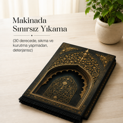 Zerbaf Mihrab Altın İşlemeli Seccade | Dijital Baskılı Namaz Halısı