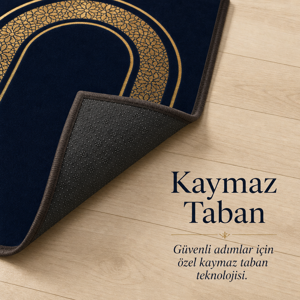 Altın Mihrab Lacivert Seccade | Dijital Baskılı Namaz Halısı
