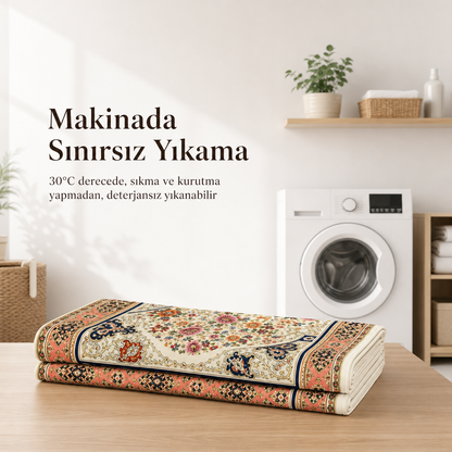 Gülbahçe Mihrab Krem Seccade | Dijital Baskılı Çiçekli Namaz Halısı