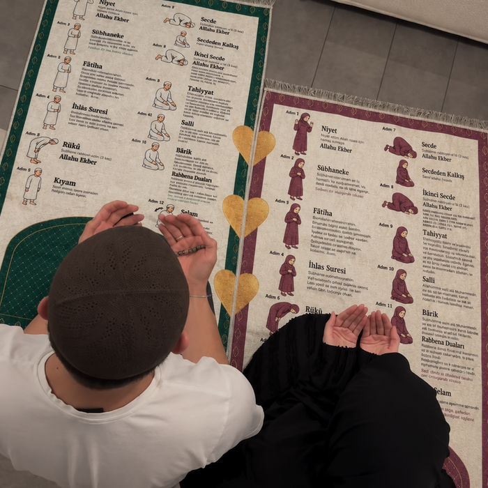 Namaz Kılmayı Öğreten Çift Seccadesi