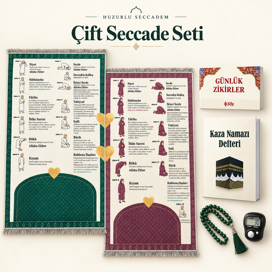 Namaz Kılmayı Öğreten Çift Seccadesi Set (70x120)