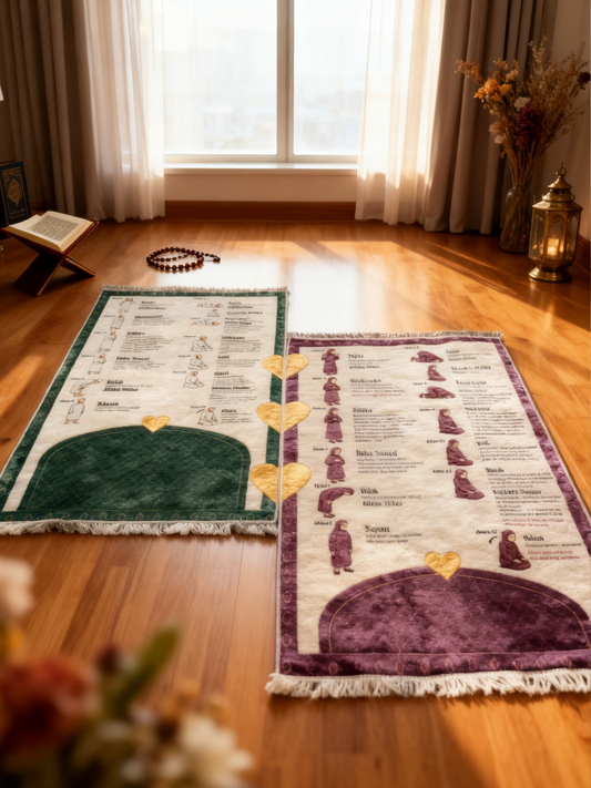 Namaz Kılmayı Öğreten Çift Seccadesi