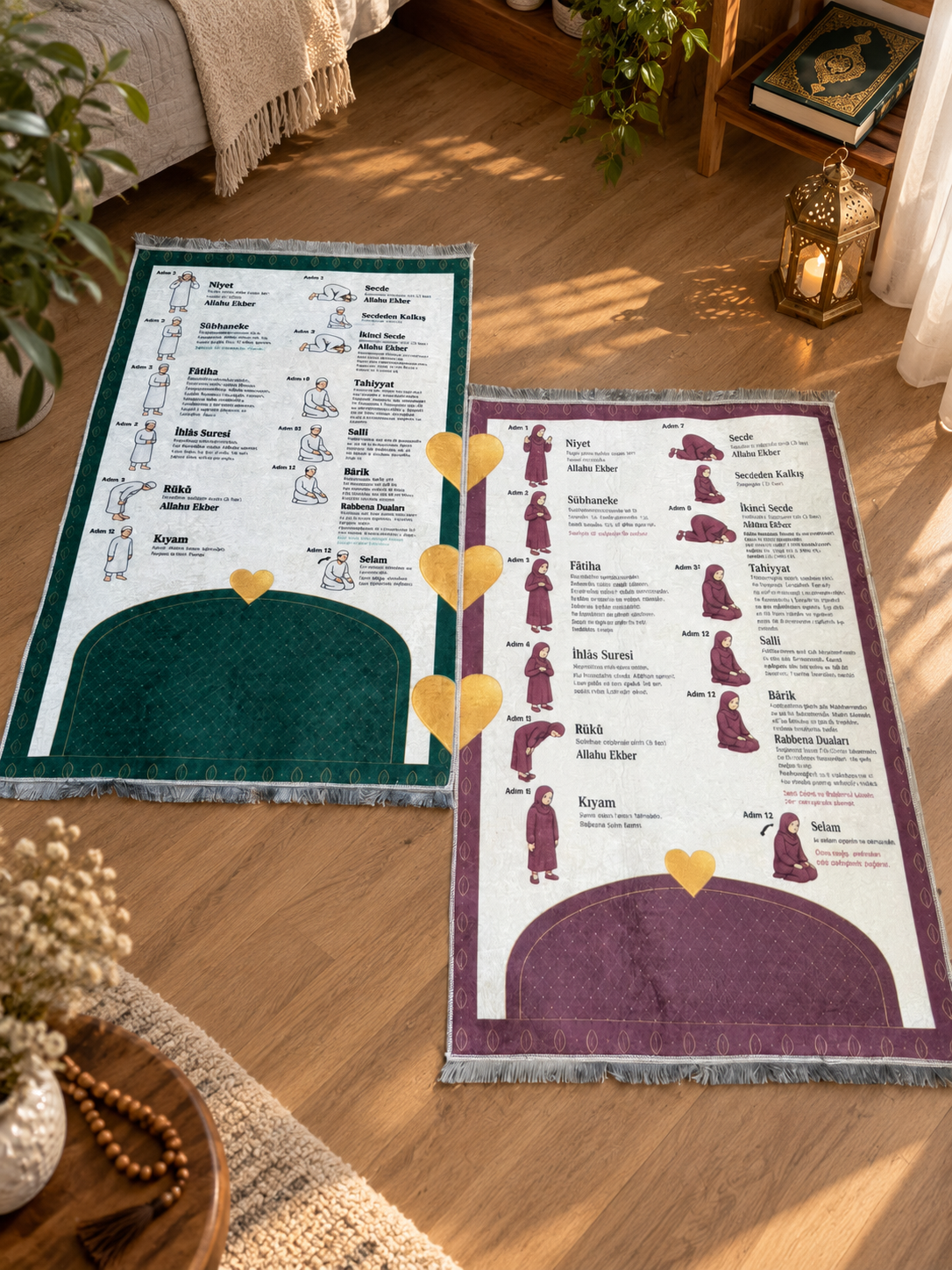 Namaz Kılmayı Öğreten Çift Seccadesi